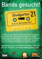 Plakat für Studgarten 21 • Bands gesucht!